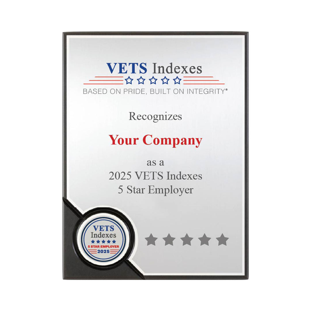 VETS Indexes 5 Star Employer plaque, black & silver
