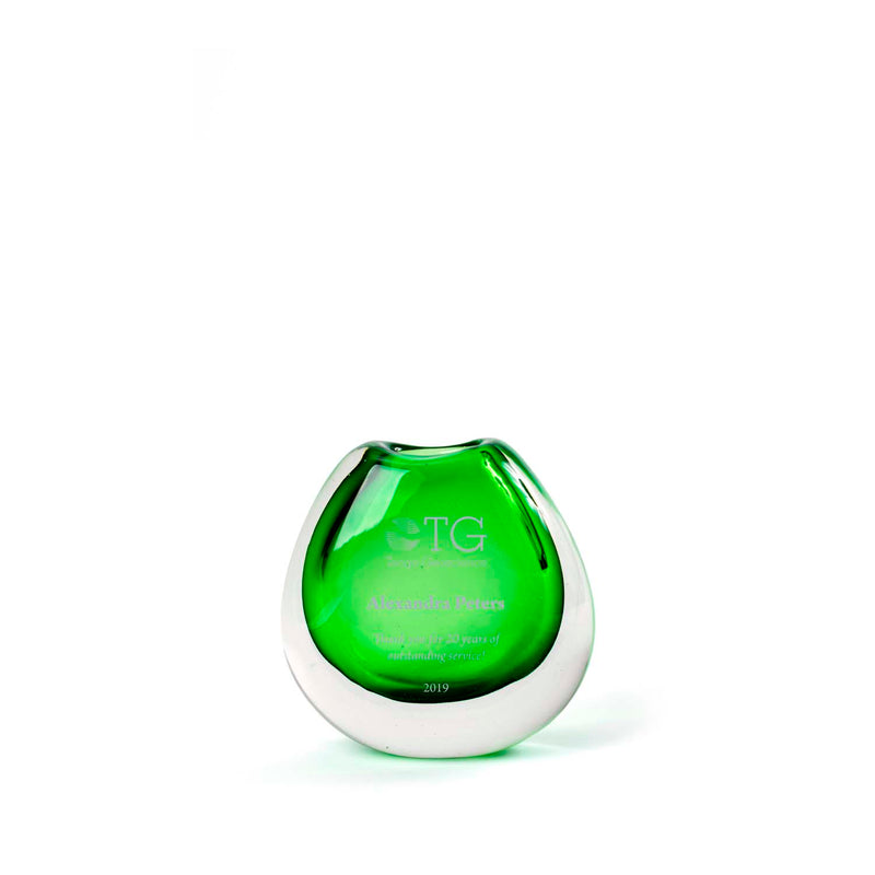 Bud Vase Emerald -  Green glass trophy engraved