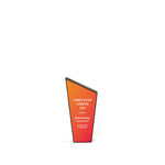 Contemporary recycled trophy black base red orange face with white text. Angled at top. 6" high.