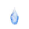 Small handblown blue and white teardrop glass award, signed by the artist and crafted in the USA exclusively for Rivanna. A unique artisan award ideal for personalized recognition.