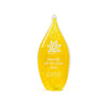 Tall yellow and white artisan glass teardrop award, handblown in the USA. A Rivanna-original design perfect for personalized recognition.