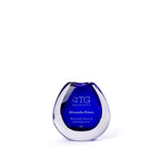 Sapphire blue handblown bud vase award, made in the USA and signed by the artist. A Rivanna-exclusive glass award suitable for flowers and custom engraving.