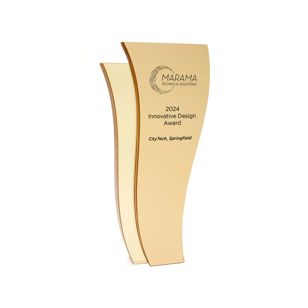 High-end FSC-certified mahogany award with gold detailing, perfect for distinguished service awards or leadership celebrations.
