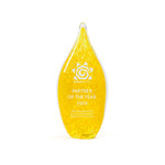 Glass trophy yellow engraved art glass