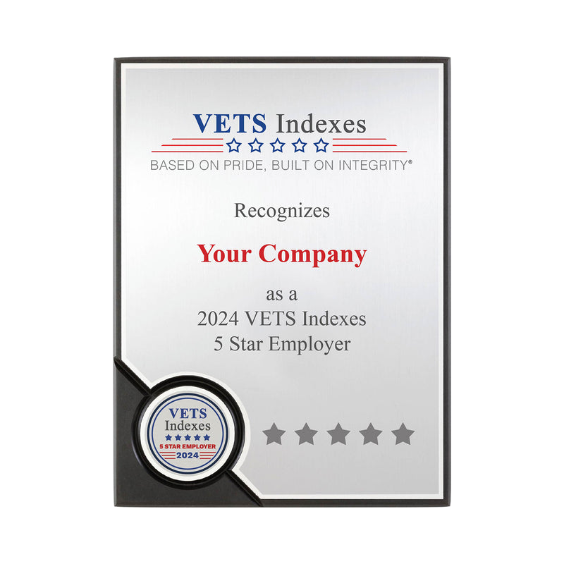 VETS Indexes 2024 Employer Plaque *****5 STAR*****