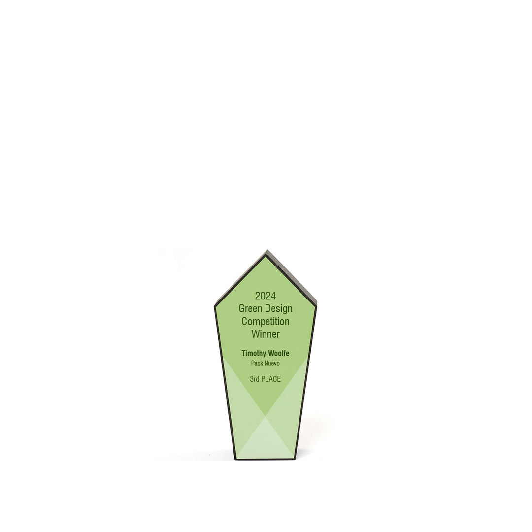 6 inch Mark Award in recycled Richlite with pentagon-shaped top and full-color customizable white plate