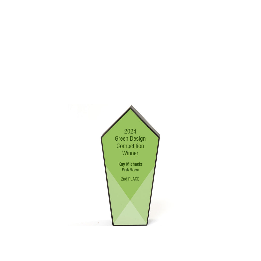 7 inch Mark Award in recycled Richlite with pentagon-shaped top and full-color customizable white plate