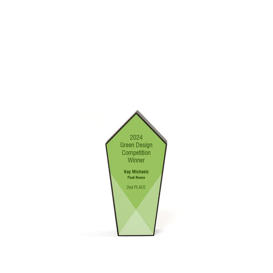 7 inch Mark Award in recycled Richlite with pentagon-shaped top and full-color customizable white plate