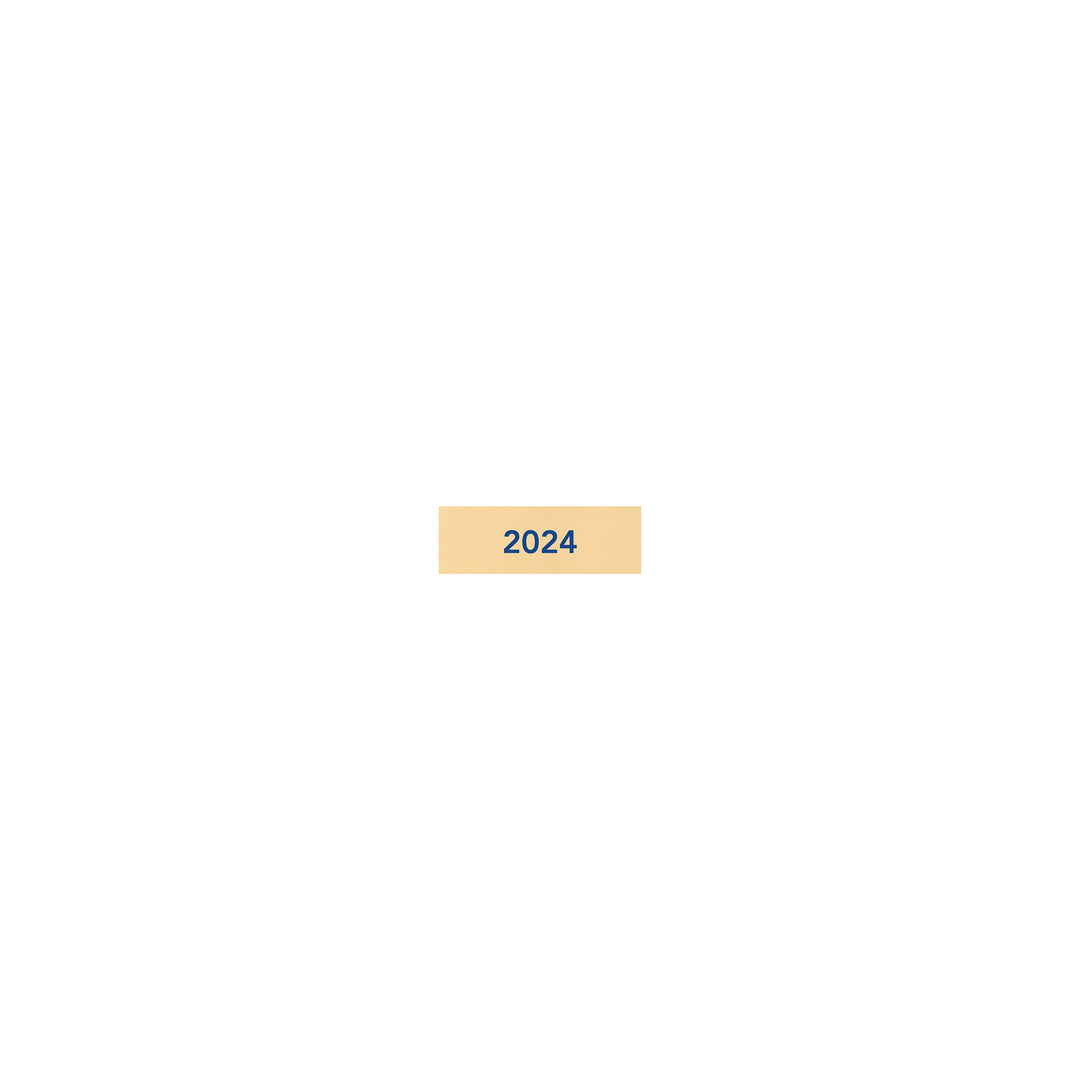 50001 Certification year plate for 2024, blue text on gold.