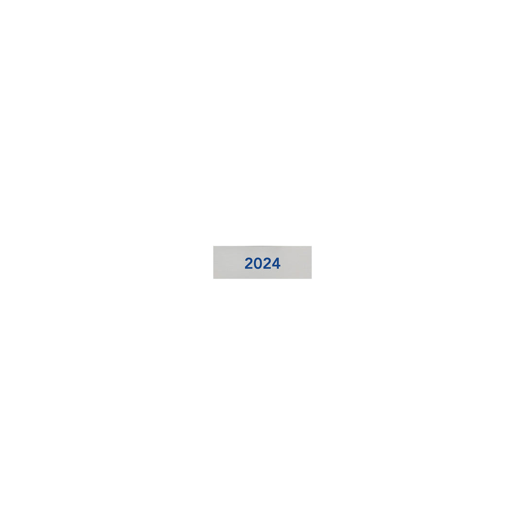 50001 Certification year plate for 2024, blue text on silver.