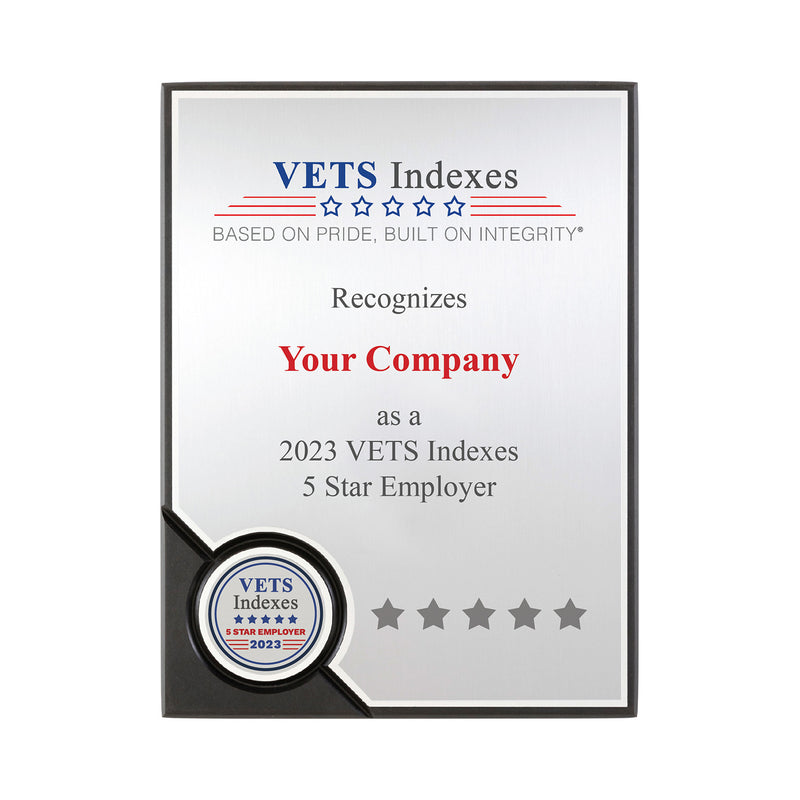 VETS Indexes Employer Plaque *****5 STAR*****