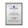 FSC Recycled black plaque with silver plate and green backer. Made in USA by a Certified B Corp
