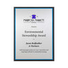 FSC Recycled black plaque with silver plate and blue backer. Made in USA by a Certified B Corp.