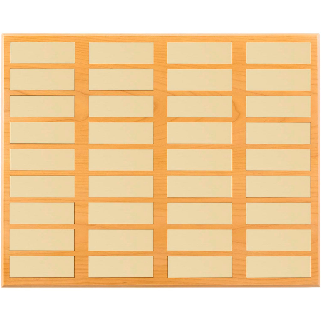 Large FSC-certified cherry perpetual plaque with 36 gold nameplates; made in USA, ideal for cumulative achievements