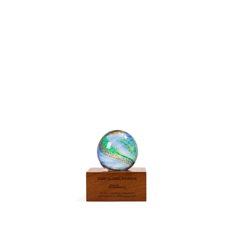 Globe trophy | Planet award | Glass with engraved wood base