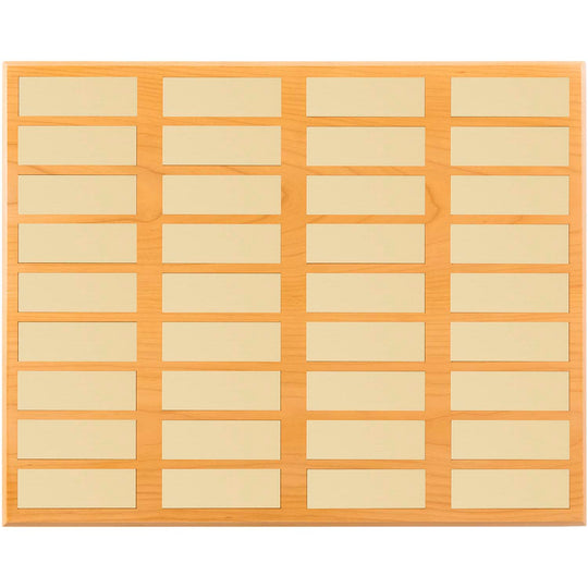 Large FSC-certified cherry perpetual plaque with 36 gold nameplates; made in USA, ideal for cumulative achievements