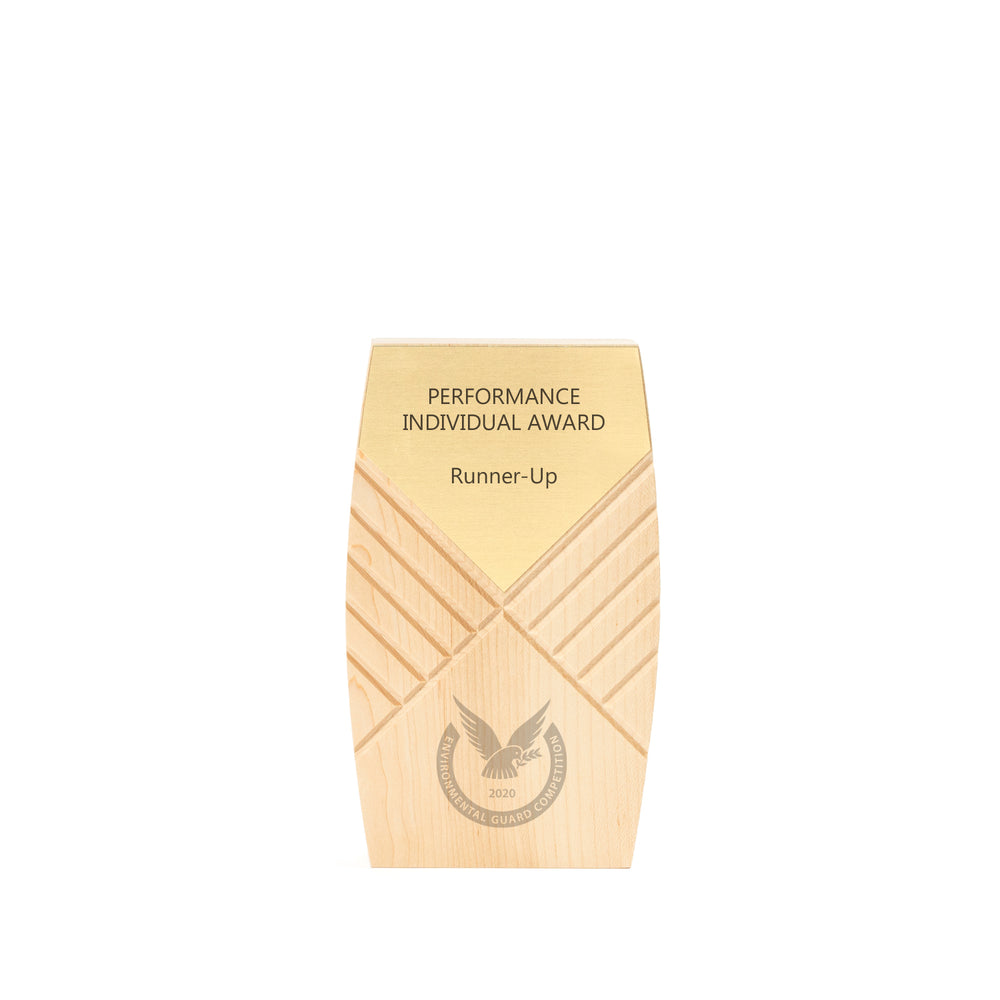 8-inch maple recognition award with gold plate – FSC-certified sustainable trophy with modern style