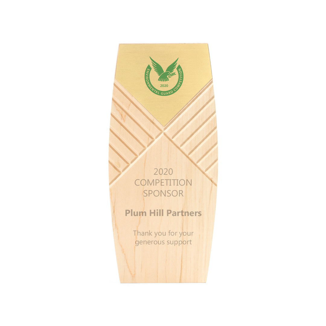 11-inch maple wood award with brushed gold plate – FSC-certified eco-friendly recognition piece