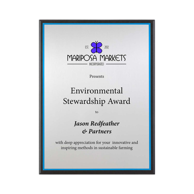 Renewal 23 Recycled Plaque Silver/Blue l logo personalized award plaque